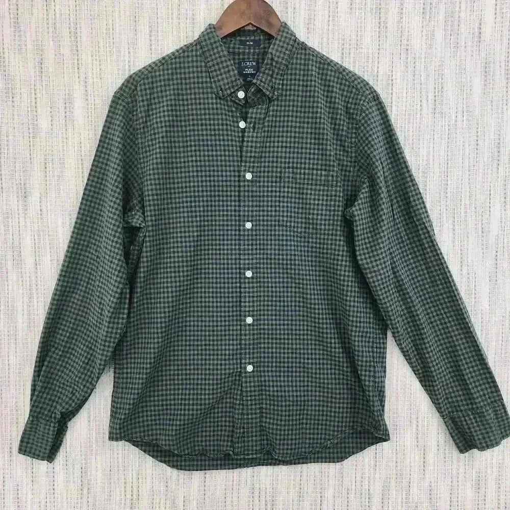 J. Crew Slim Flex Washed Men's L Button down Long sleeve  Shirt Checkered